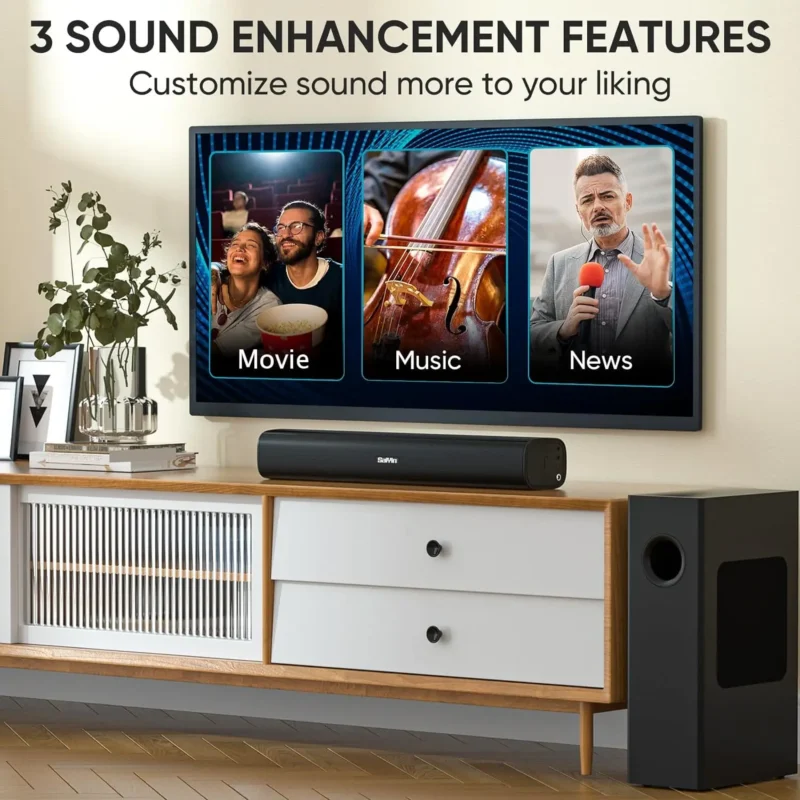 Sound Bars for Tv (with Subwoofer), 2.1Ch Soundbar for Tv, Pc, Tv Surround Sound System (with Bluetooth/Optical Fiber/Aux Connection), 17inch, Wall-Mounted Installationable - 图片 3
