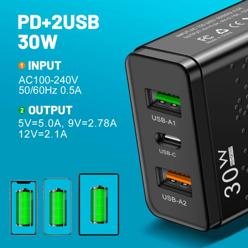 3 Ports 30W USB C Charger PD 30W USB Type C Charger Mobile Phone Chargers Adapter Power Supply - 图片 6