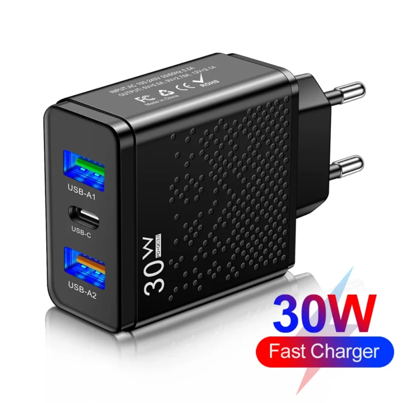 3 Ports 30W USB C Charger PD 30W USB Type C Charger Mobile Phone Chargers Adapter Power Supply - 图片 2