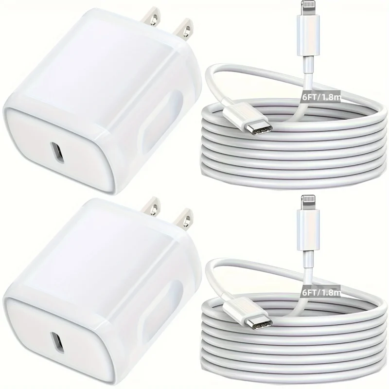 2-Pack 20W PD USB C Quick Fast Charging For Charger With 6FT Type C To Lightning Cable Compatible - 图片 6