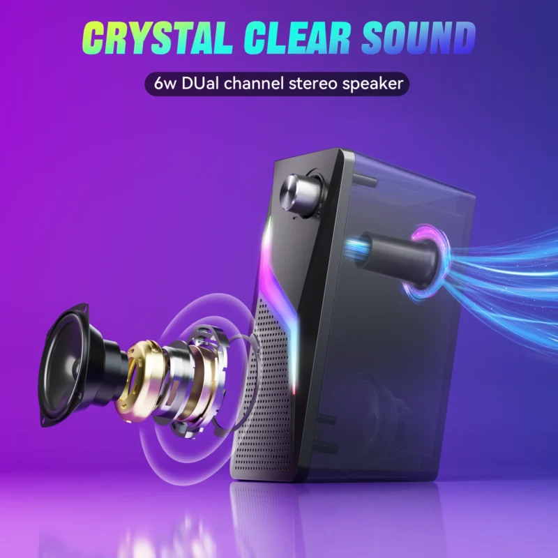 2.0 PC Speaker With RGB Light Subwoofer Stereo Wired USB Sound Box Portable For Gaming Gamer/Computer/TV/Laptop Loundspeaker - 图片 6