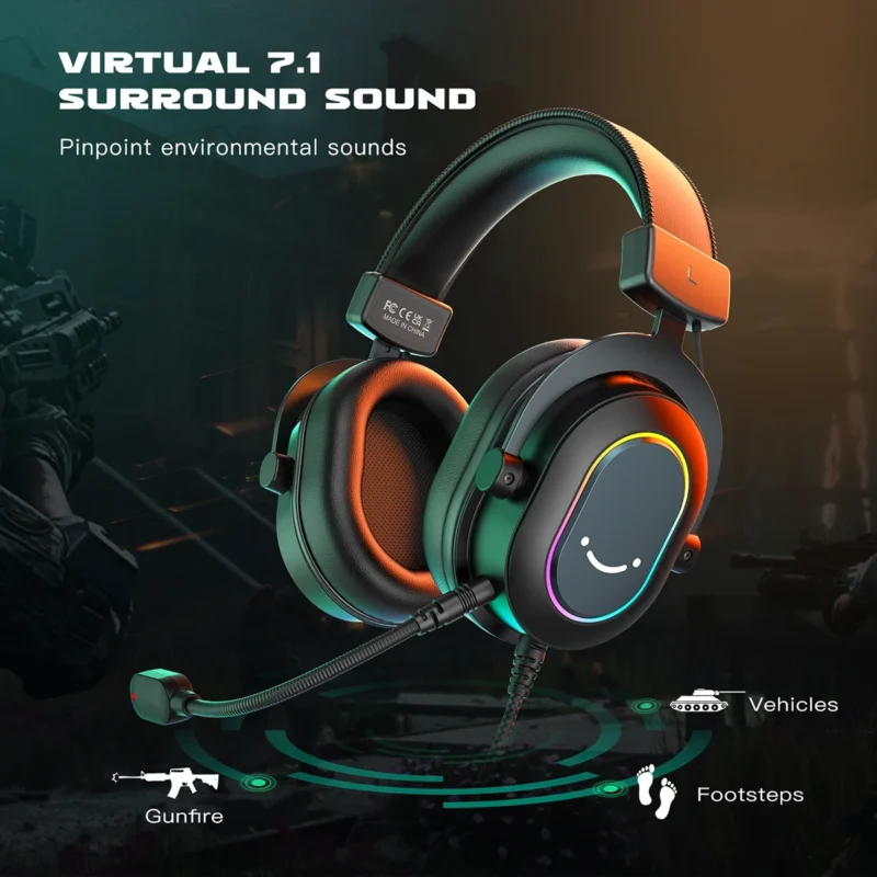 Dynamic RGB Gaming Headset with Mic Over-Ear Headphones 7.1 Surround Sound Game Movie Music - 图片 2