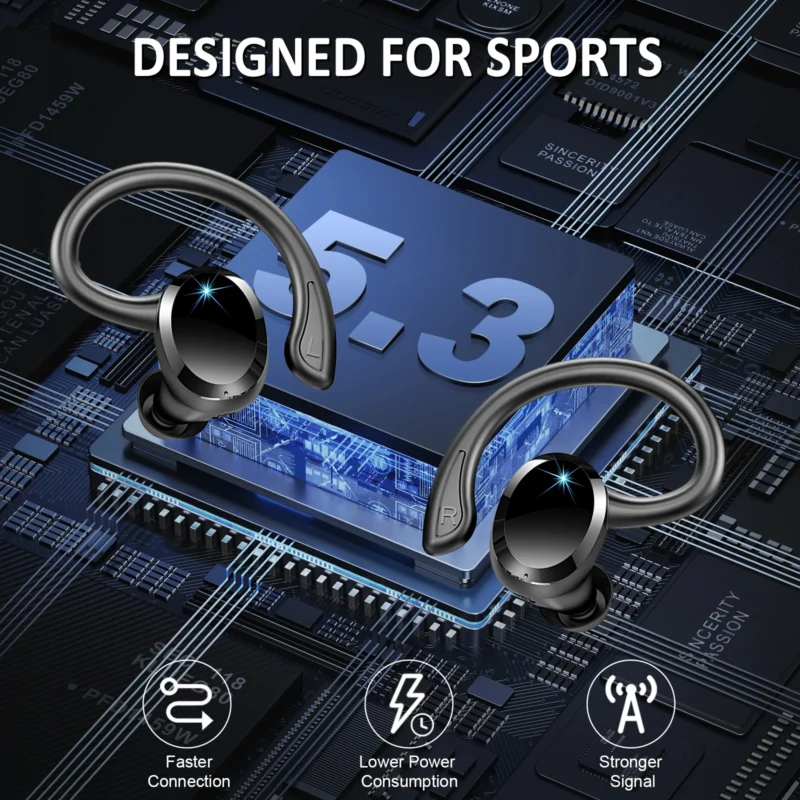 Wireless Earbuds, Bluetooth 5.3 On-Ear Headset, Noise Cancelling Mic, 48H Playtime Sports Headphones for Workout/Running. - 图片 5