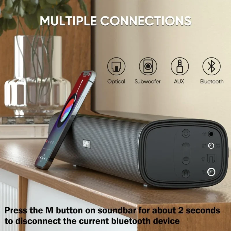 Sound Bars for Tv (with Subwoofer), 2.1Ch Soundbar for Tv, Pc, Tv Surround Sound System (with Bluetooth/Optical Fiber/Aux Connection), 17inch, Wall-Mounted Installationable - 图片 2