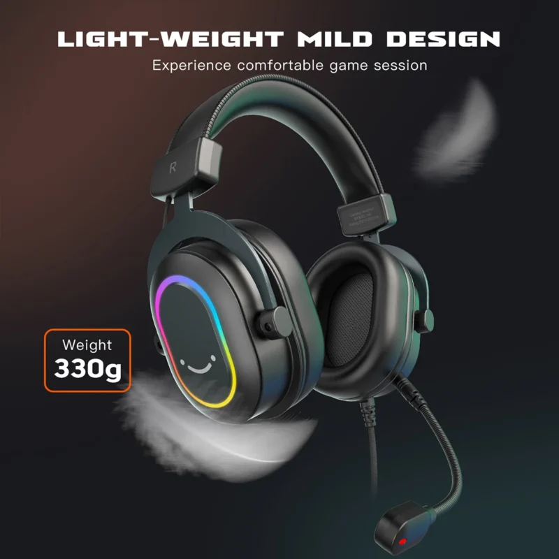 Dynamic RGB Gaming Headset with Mic Over-Ear Headphones 7.1 Surround Sound Game Movie Music - 图片 4