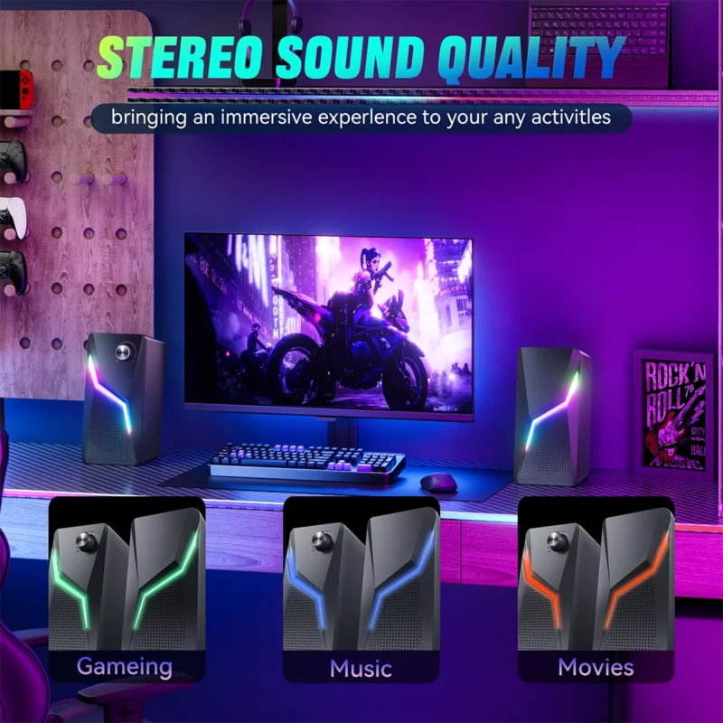 2.0 PC Speaker With RGB Light Subwoofer Stereo Wired USB Sound Box Portable For Gaming Gamer/Computer/TV/Laptop Loundspeaker - 图片 3