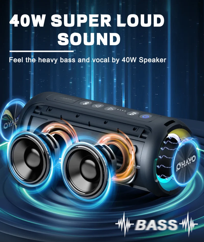 40W Wireless Bluetooth Speaker IPX7 Waterproof Powerful Sound Portable Party Outdoor Speaker with 30H Battery TWS Mode RGB Light - 图片 2