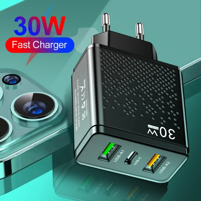 3 Ports 30W USB C Charger PD 30W USB Type C Charger Mobile Phone Chargers Adapter Power Supply - 图片 3
