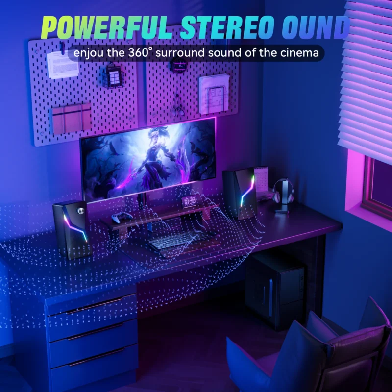 2.0 PC Speaker With RGB Light Subwoofer Stereo Wired USB Sound Box Portable For Gaming Gamer/Computer/TV/Laptop Loundspeaker - 图片 5