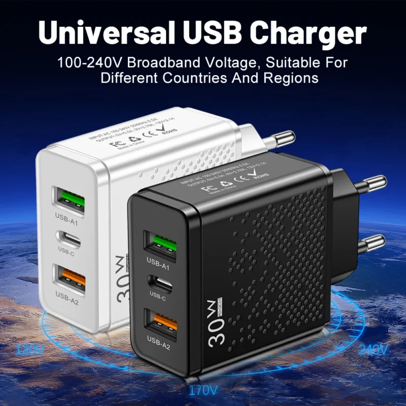 3 Ports 30W USB C Charger PD 30W USB Type C Charger Mobile Phone Chargers Adapter Power Supply - 图片 4