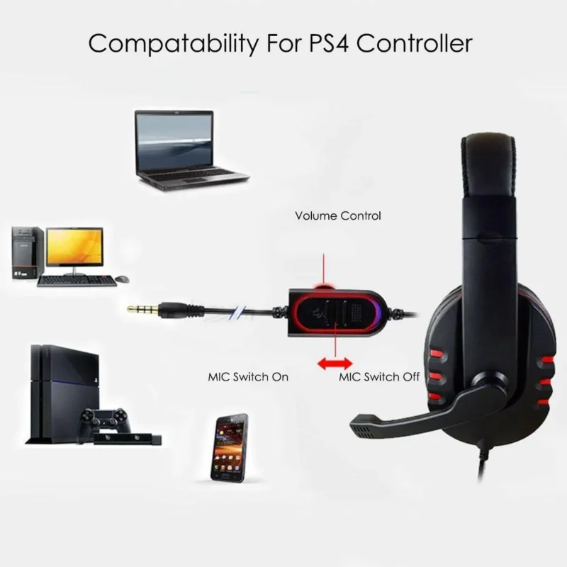 Black Gaming Headset Mic Stereo Surround Headphone 3.5mm Wired For Computer - 图片 3
